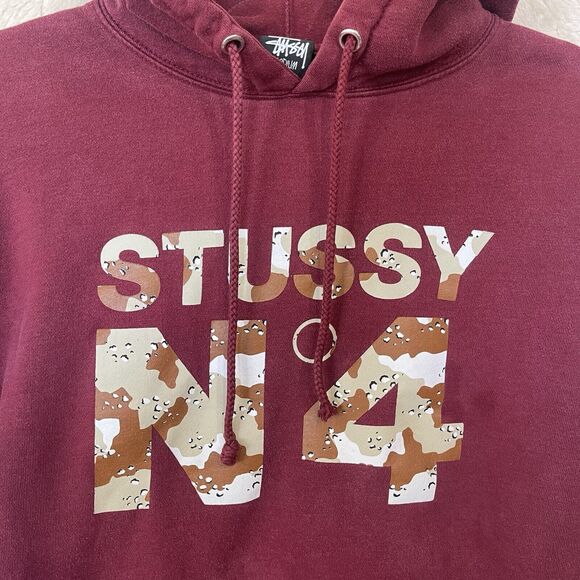 Stussy No. 4 Pullover Hoodie Y2K Burgundy Sz M Made In USA Please Read - Picture 9 of 14